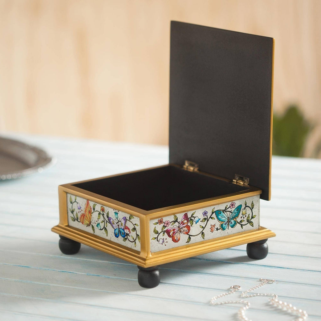 Ivory Reverse Painted Glass Decorative Box J664298