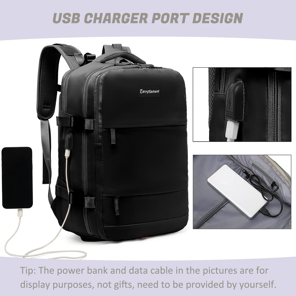 Black Waterproof Laptop Travel Backpack with USB Charging Port A305