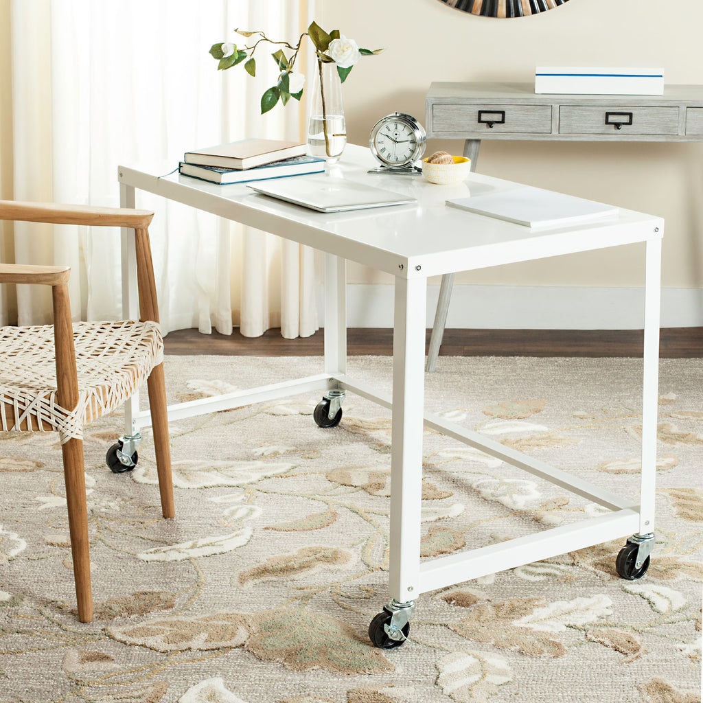 White Writing Desk with Casters A949243