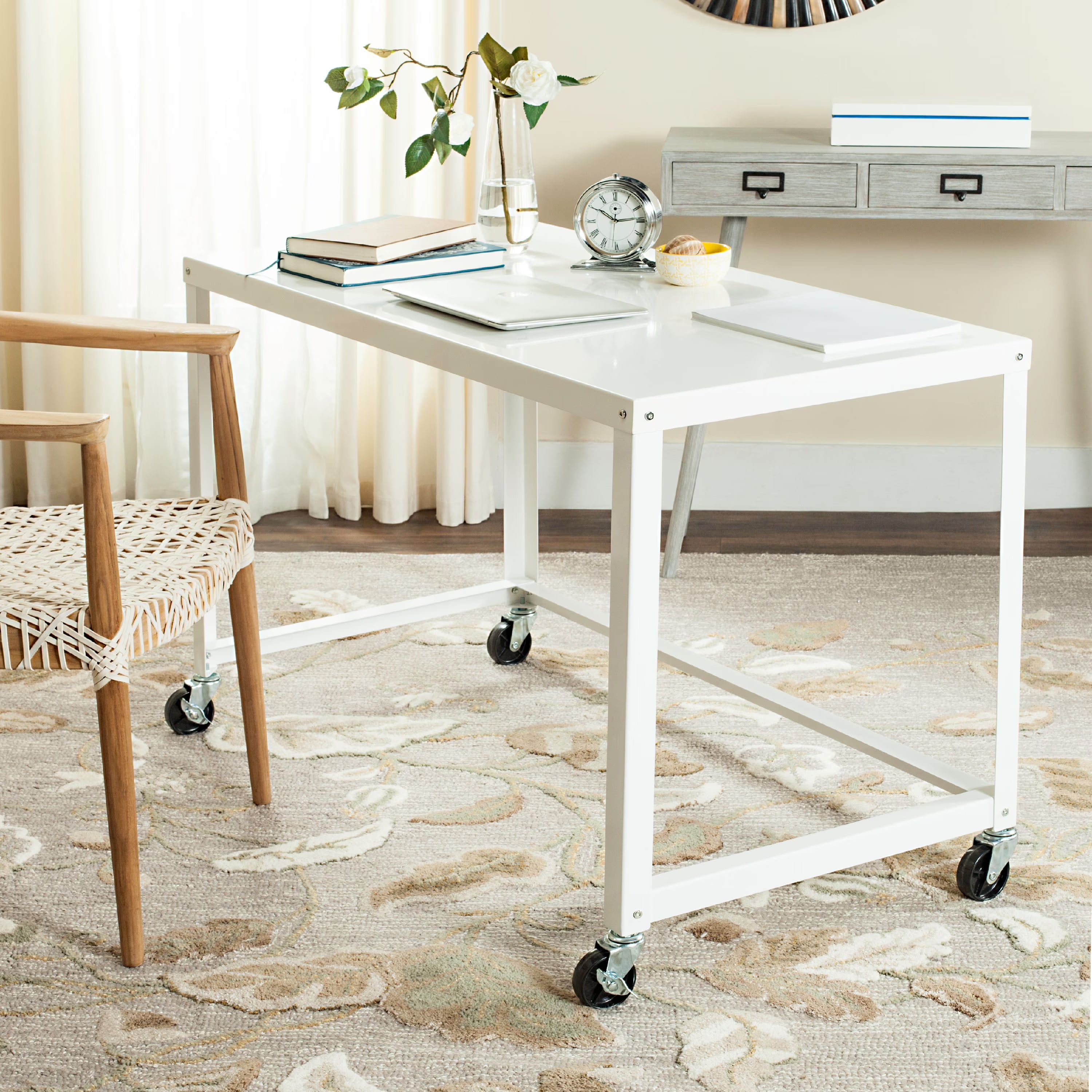 White Writing Desk with Casters A949243