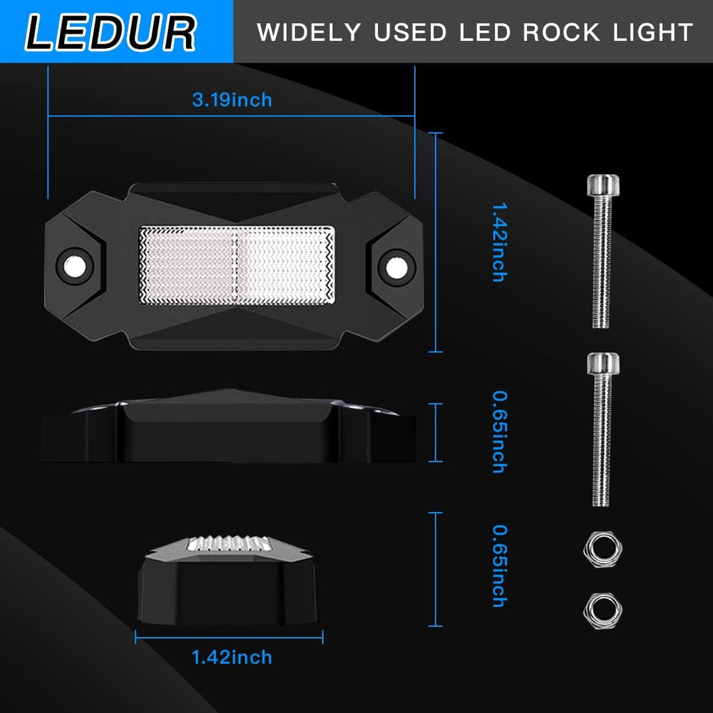 White LED Rock Lights 4 Pods with Switch Wire Harness M901