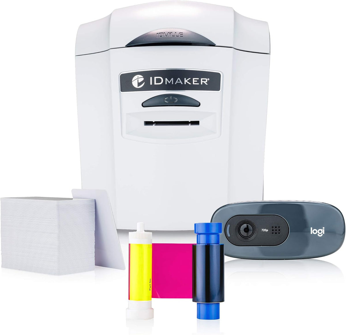 Card Printer Machine with IDMaker Software, Premium Camera, 100-Print Color Ribbon, 100 Blank PVC Cards G9701