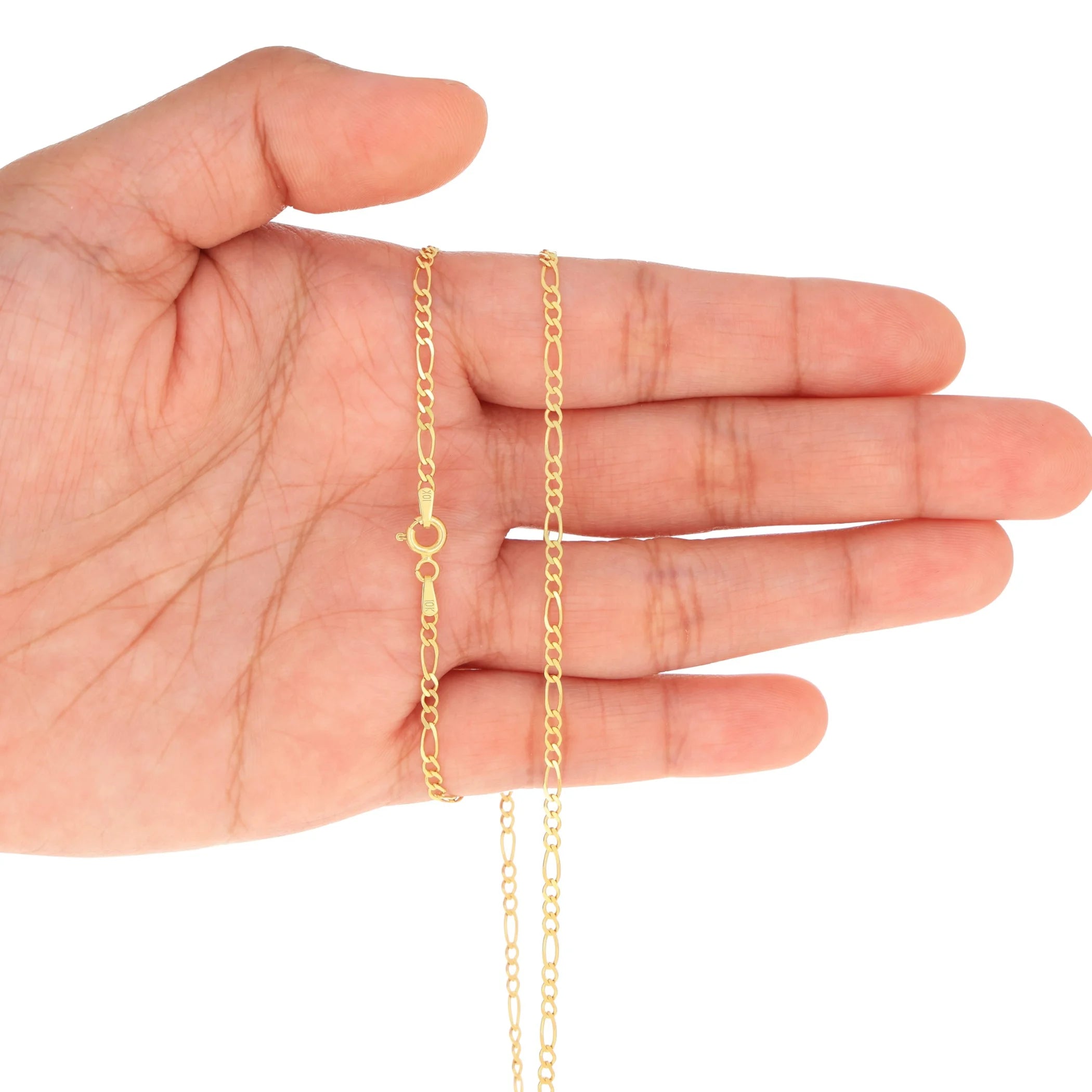 10k Yellow Gold Solid Figaro Chain Link Pendant Necklace 16" - 24" J67938