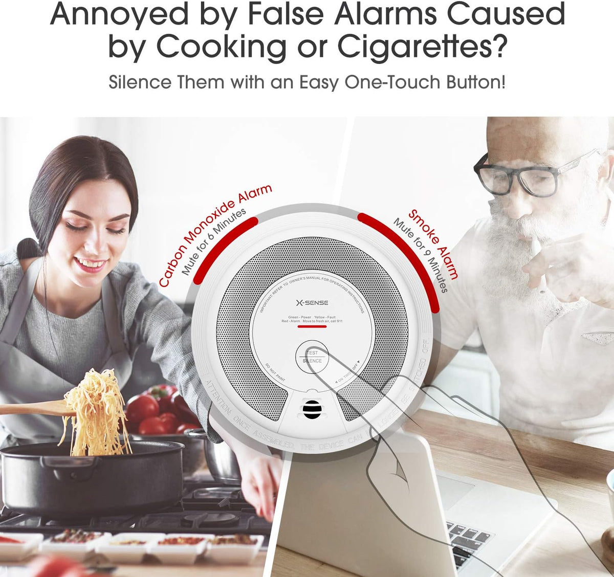 2-in-1 Smoke and Carbon Monoxide Detector Alarm, 10-Year Battery-Operated Dual Sensor, Pack of 3 X308168