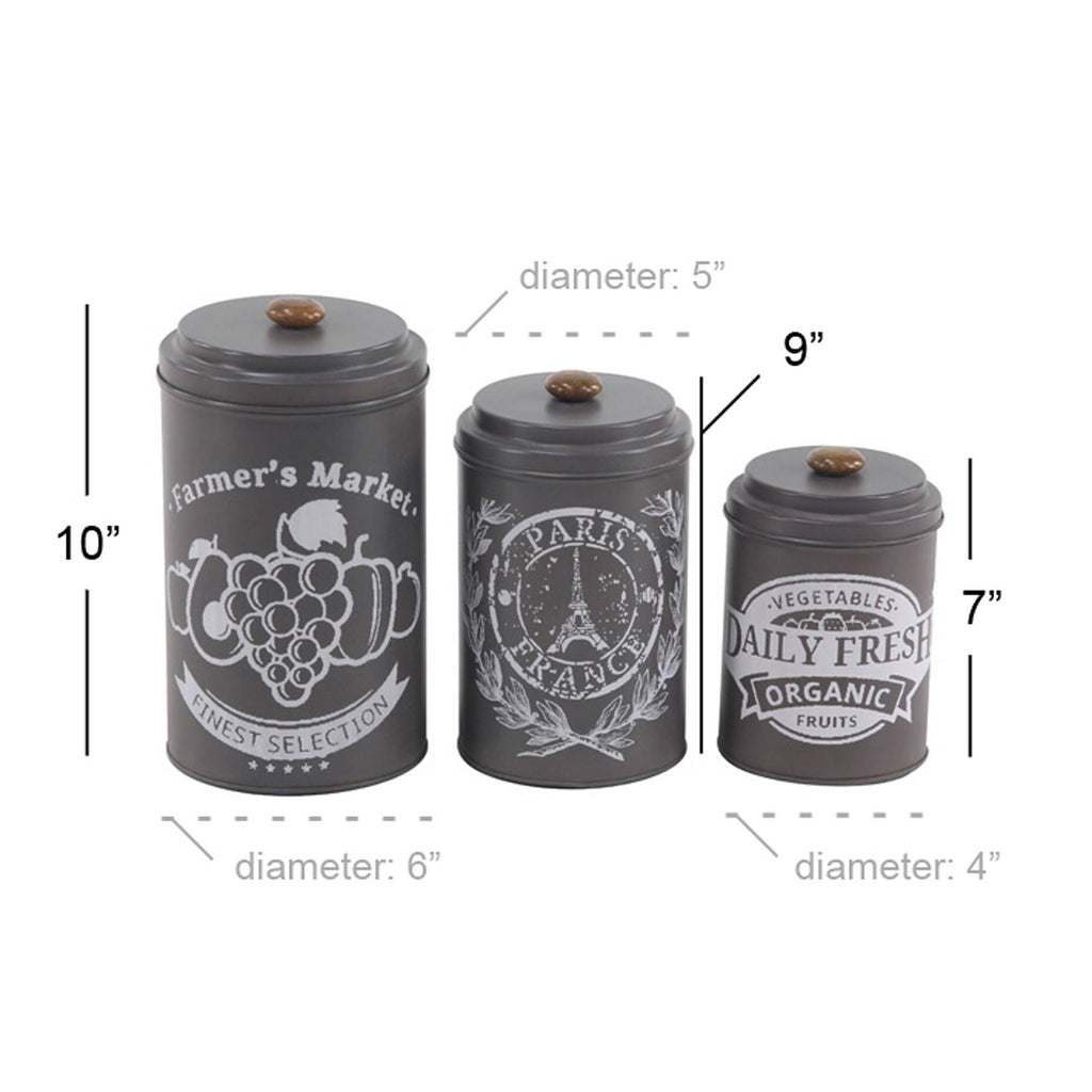 Black Tin Canisters with Wooden Lid, Set of 3 Q3692