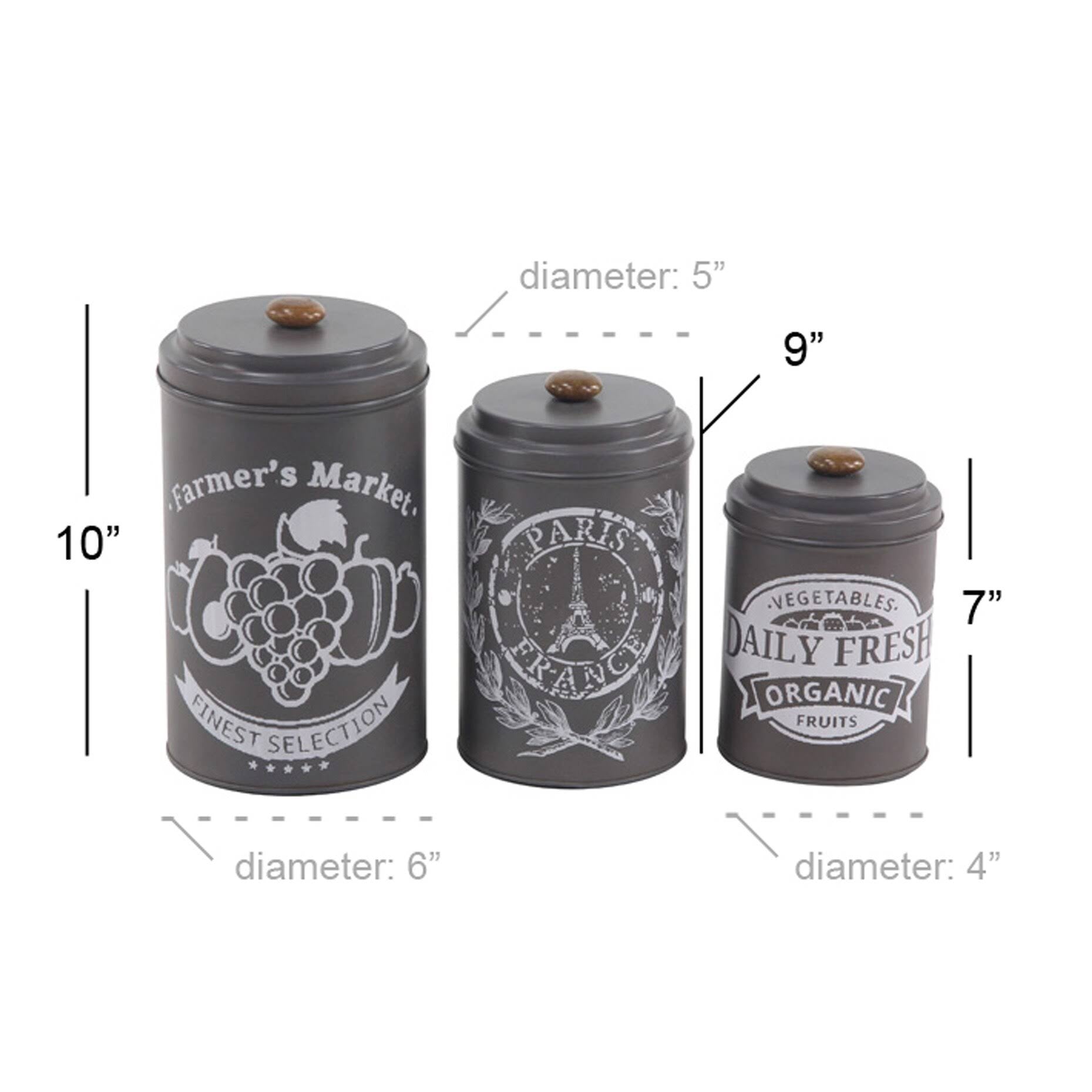 Black Tin Canisters with Wooden Lid, Set of 3 Q3692