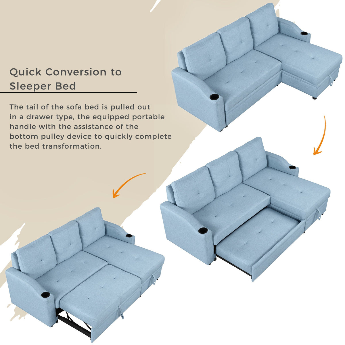 Blue Padded Pull Out Sofa Bed X7477