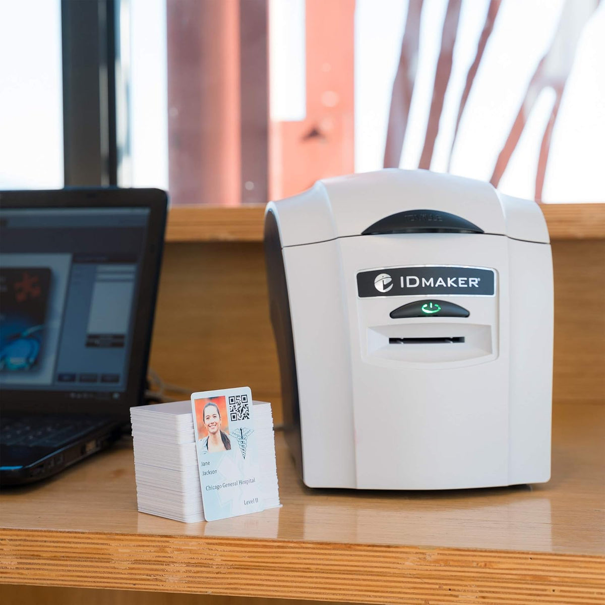 Card Printer Machine with IDMaker Software, Premium Camera, 100-Print Color Ribbon, 100 Blank PVC Cards G9701