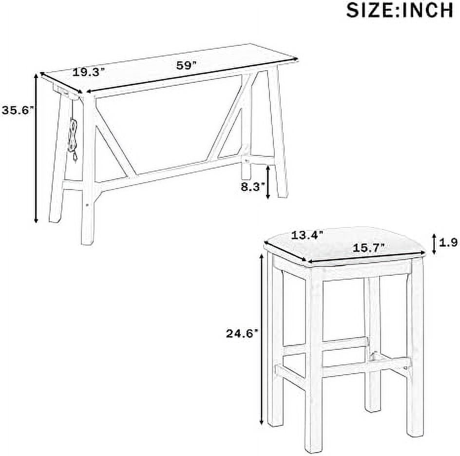 4 Piece Dining Table Set with Power Outlet and 3 Stools V43477