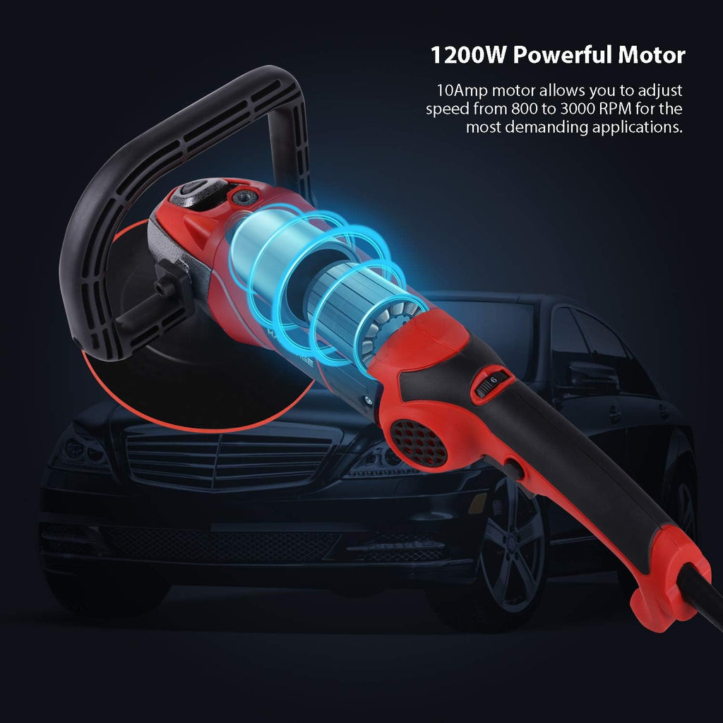 7-Inch Rotary Buffer Polisher, 10Amp Variable Speed Car Polisher, D Shape Detachable Handle, Wool Polishing Wheel D9895