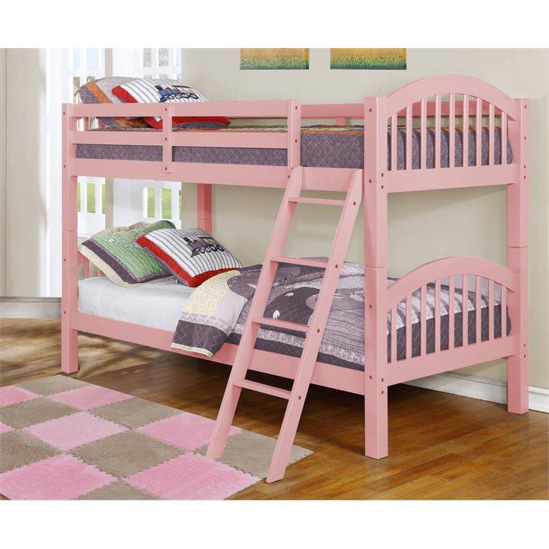 Twin/Twin Arched Bunk Bed in Pink Solid Wood I33165