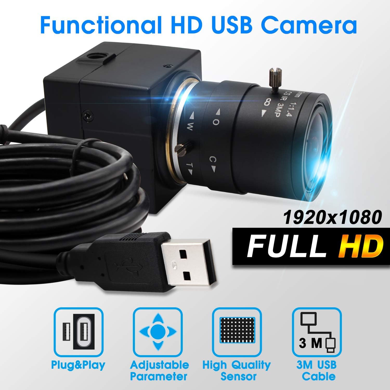 2.8-12mm Varifocal Lens USB Camera 1080P CS Mount 2MP Web Camera Pack of 2 M518