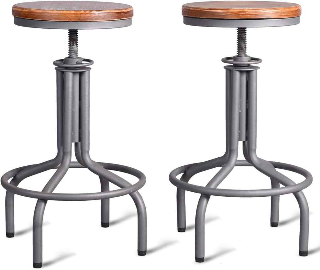 Black Wooden Top Adjustable Height Bar Stool Set of 2 E80529