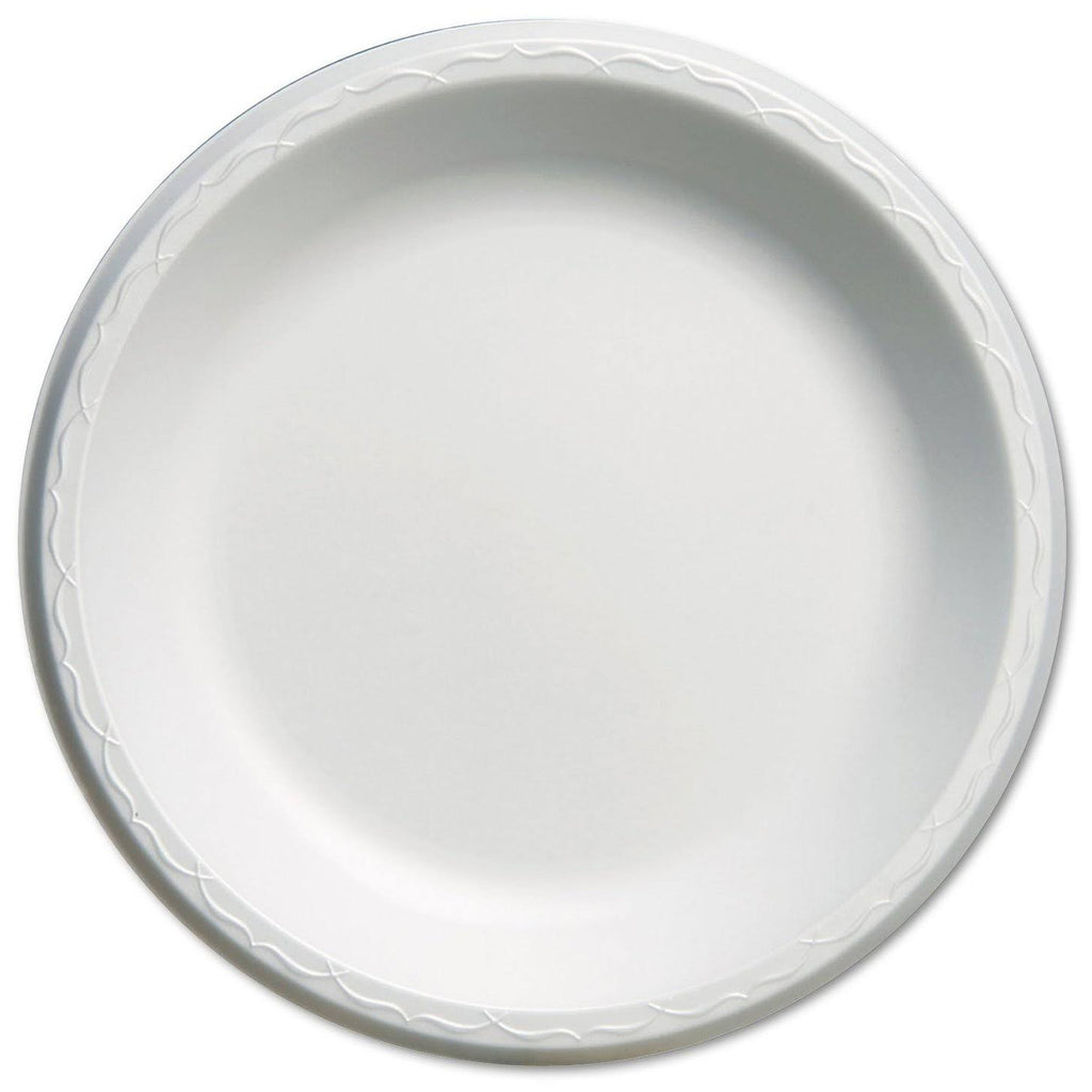 White 10 1/4 Dia Round Laminated Foam Plates, 125/pack N657