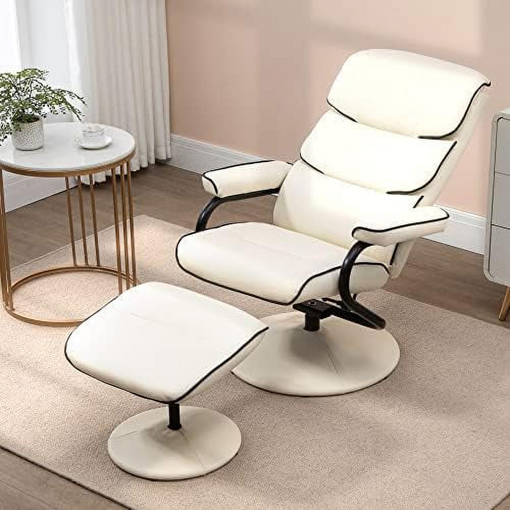 Cream White PU Leather Swivel Recliner Chair with Ottoman M810
