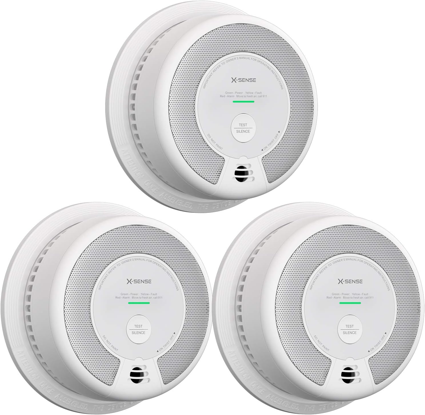 2-in-1 Smoke and Carbon Monoxide Detector Alarm, 10-Year Battery-Operated Dual Sensor, Pack of 3 X308168