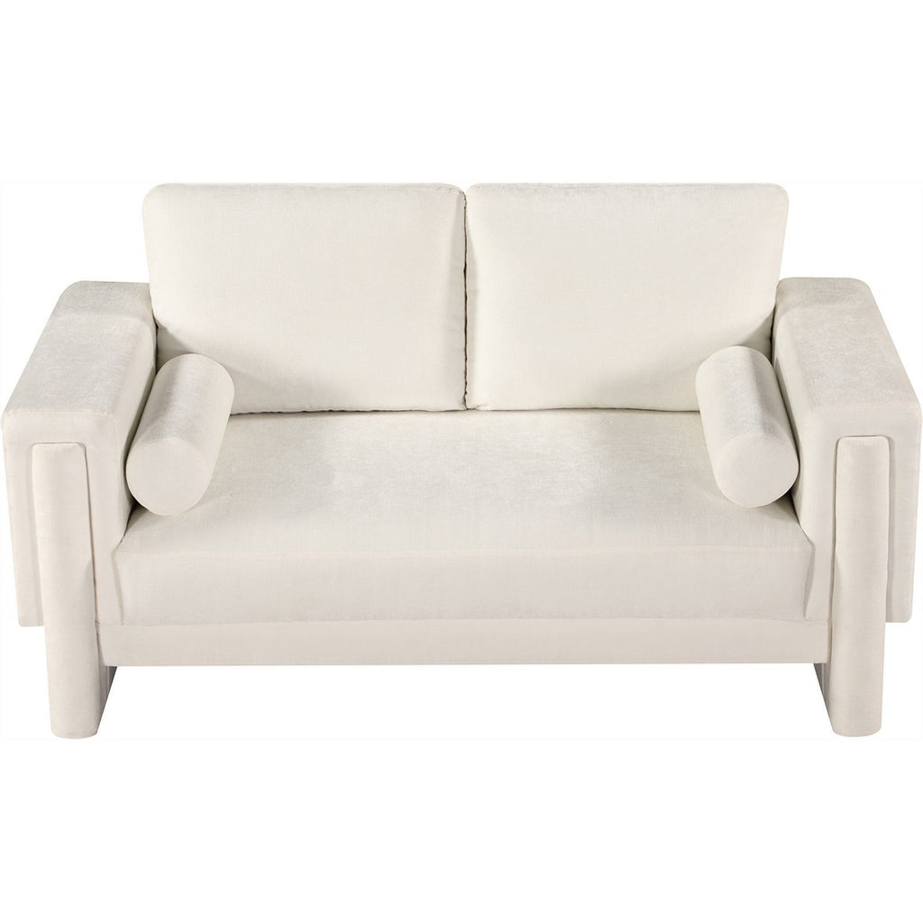 Cream Chenille Fabric Loveseat F3247
