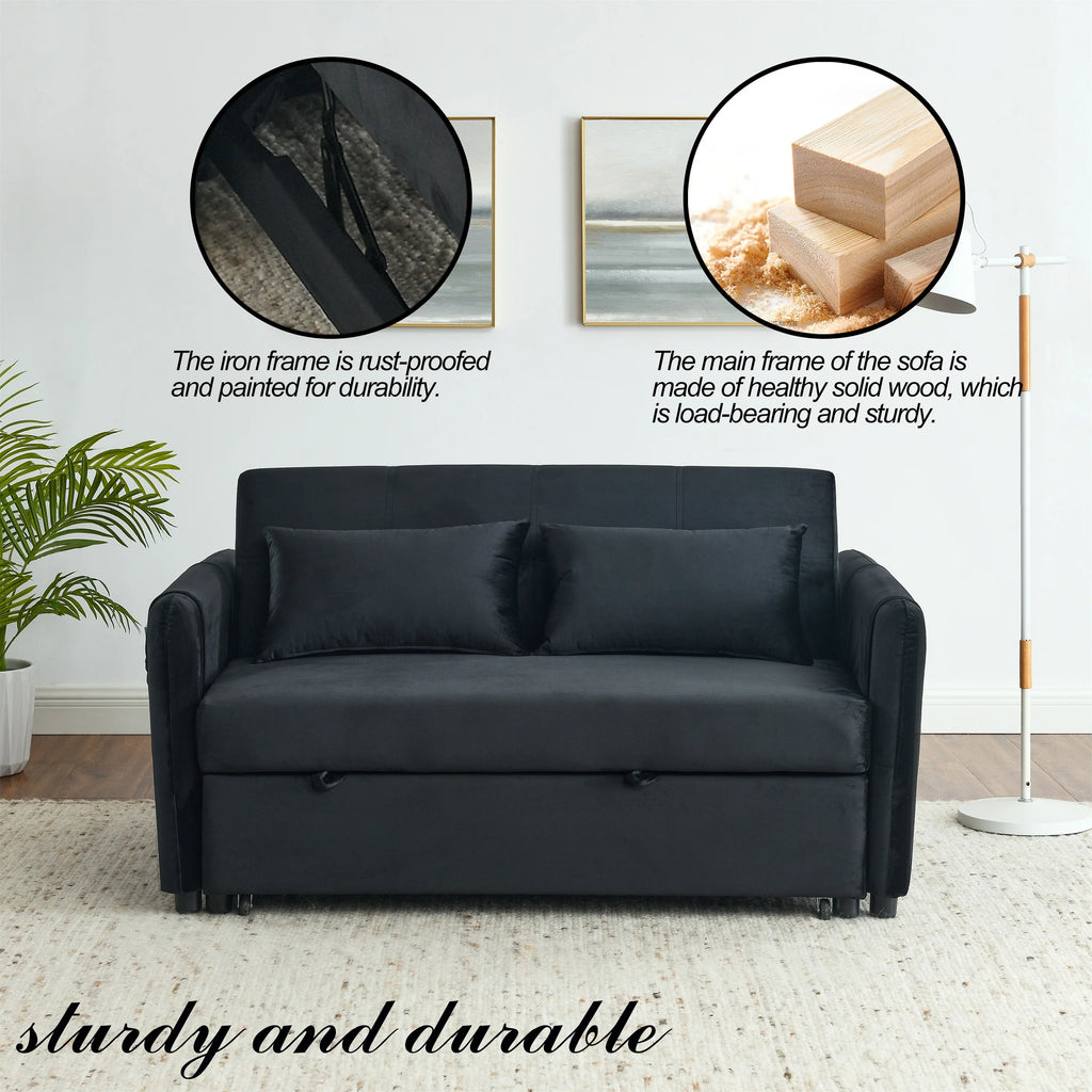 Black Velvet Sleeper Sofa Bed Convertible Pull Out Loveseat X408053