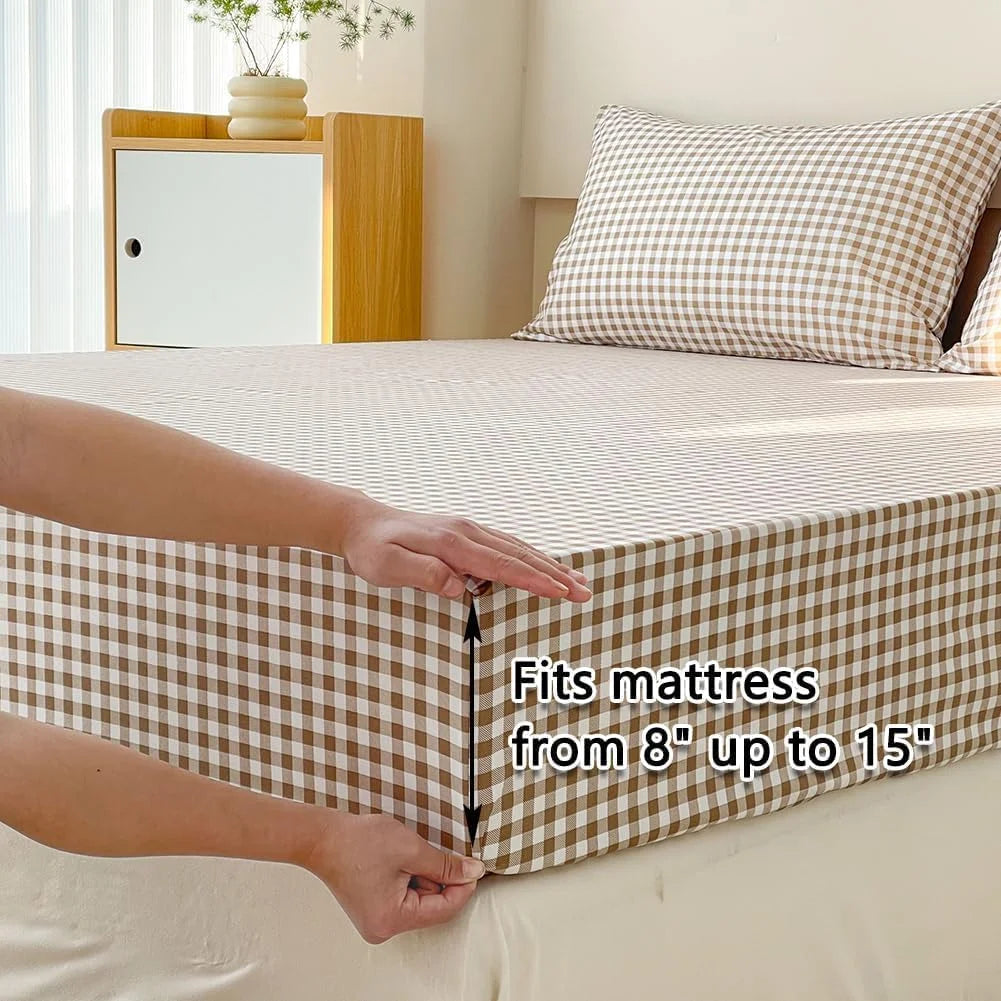 Tan Gingham Sheet Set with Deep Pockets U597417