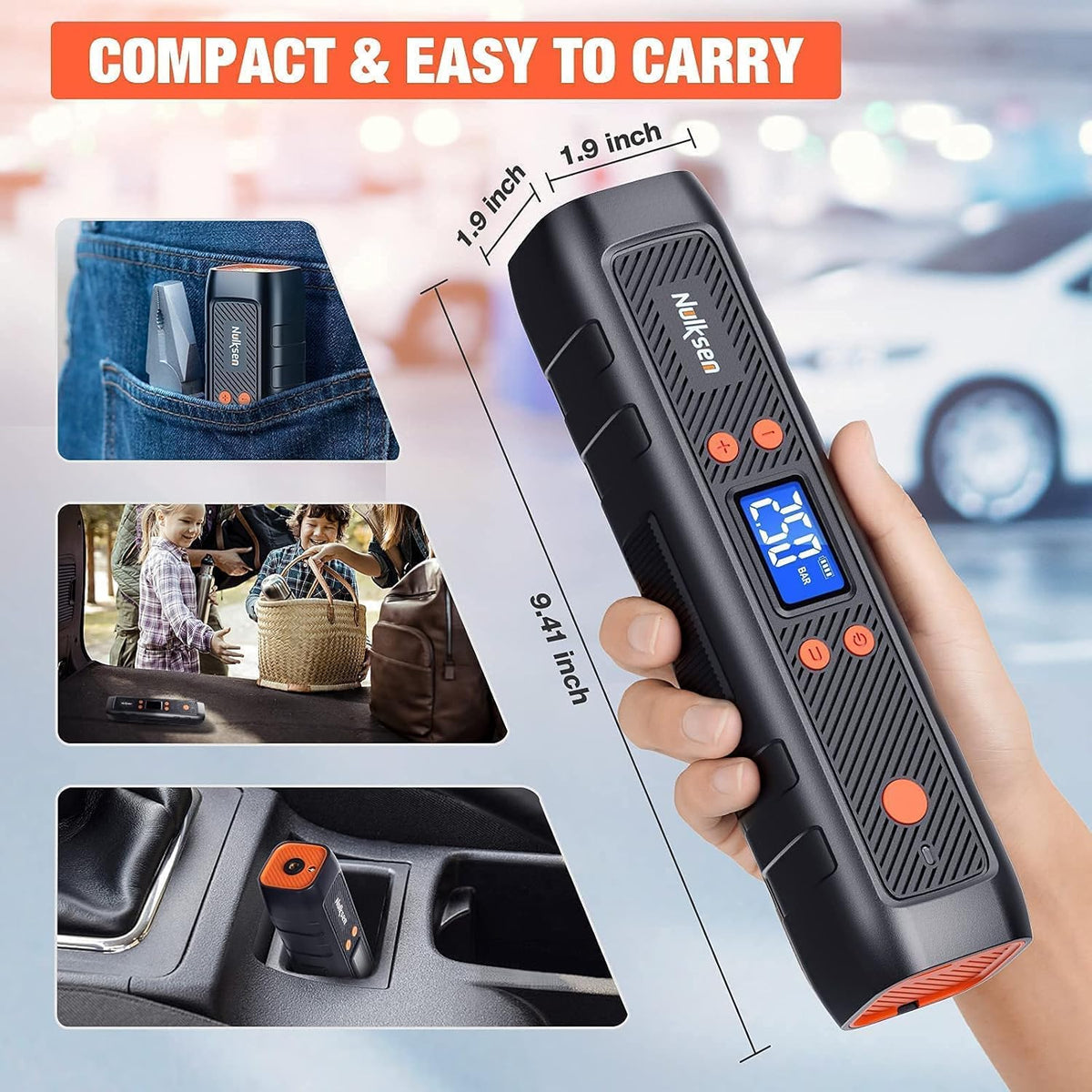 Tire Inflator Portable Air Compressor, 150PSI Cordless Tire Pump with 6000 mAh Rechargeable Lithium Battery, Pack of 2 W738627