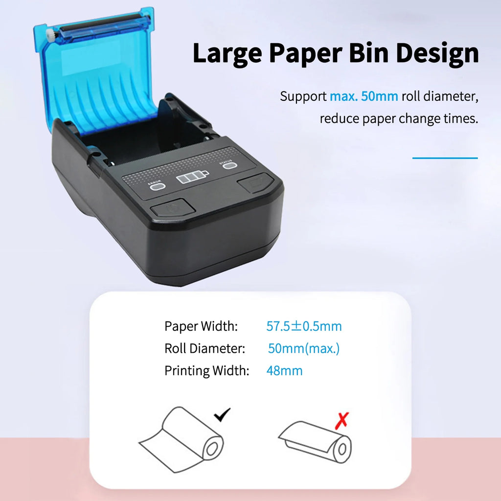 Thermal Receipt Printer with Battery Support ESC/POS Portable 58mm Wireless BT Z320