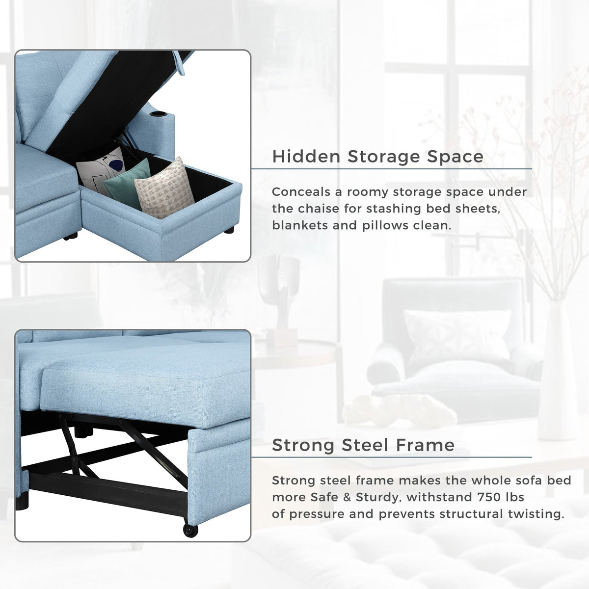 Blue Padded Pull Out Sofa Bed X7477