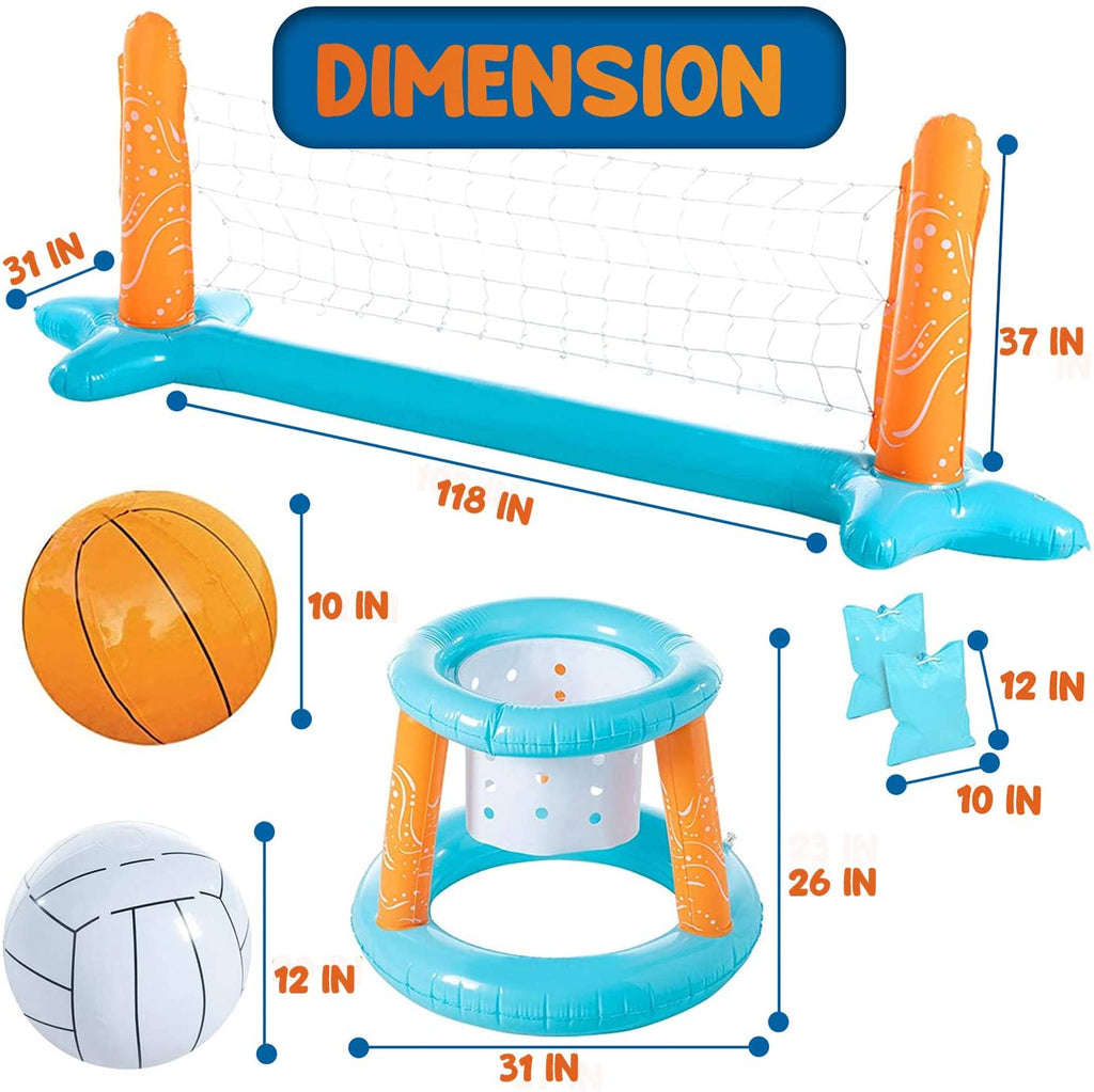 Lilac Inflatable Pool Volleyball Net Set Basketball Hoop with 2 Balls Large Size Outdoor Pool Games S3045