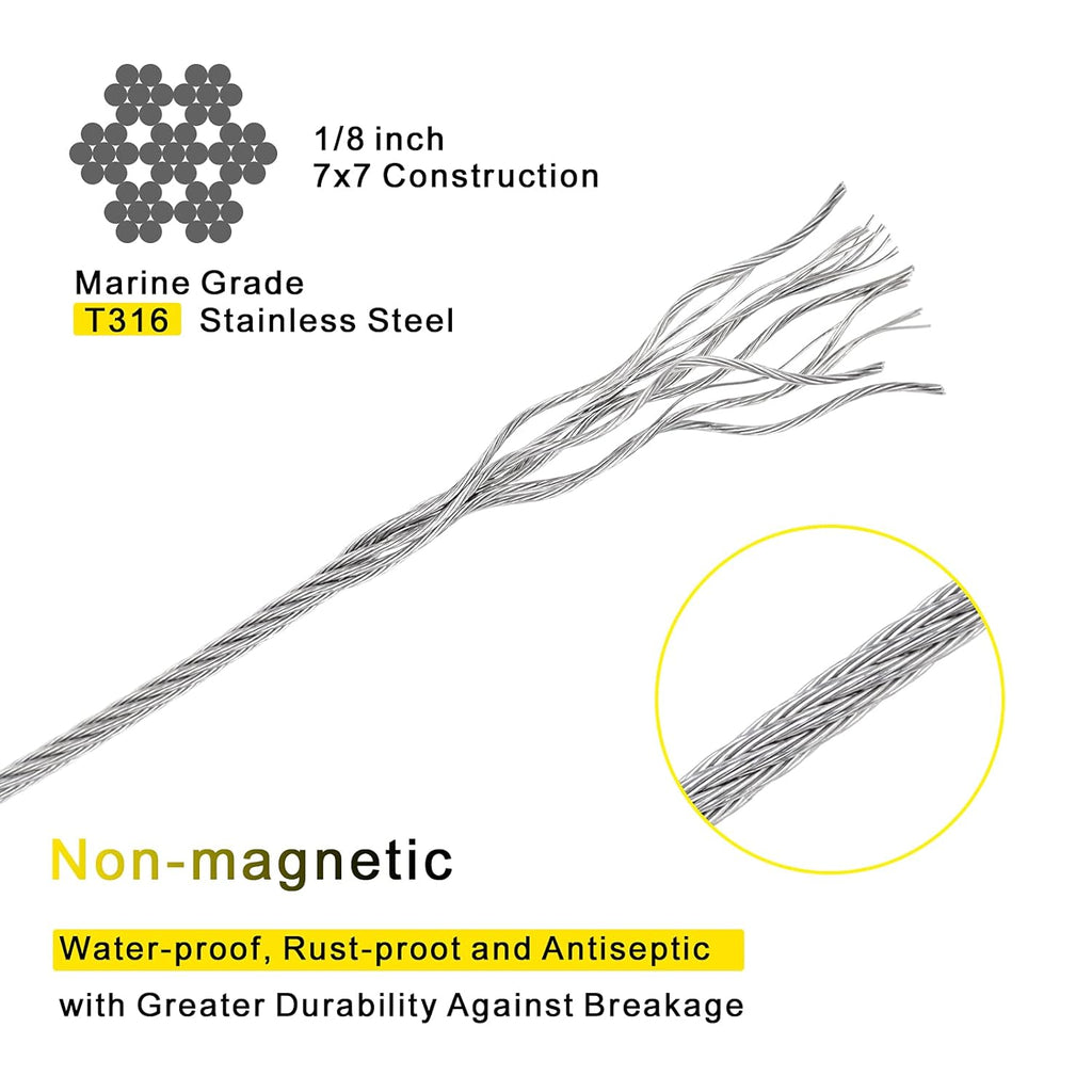 1/8 T316 Stainless Steel Cable with Cutter, 500FT Wire Rope, 7x7 Strands F332270