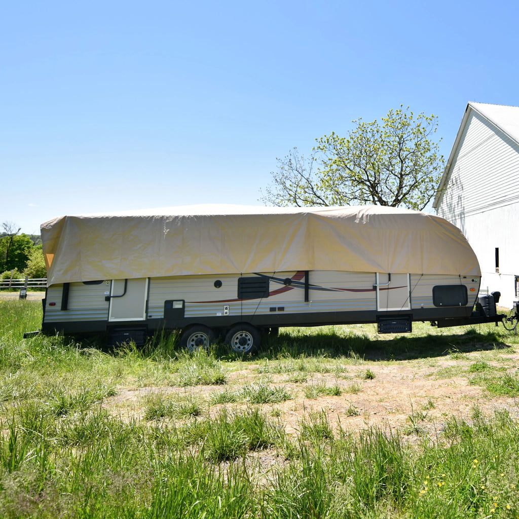 Tan Polyester RV Rooftop Cover, 20' Long x 16' Wide A202