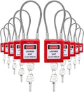 Steel Cable Lockout Padlock Set, 10 Red, Keyed Different, 2 Keys per Lock, Pack of 2 K881964