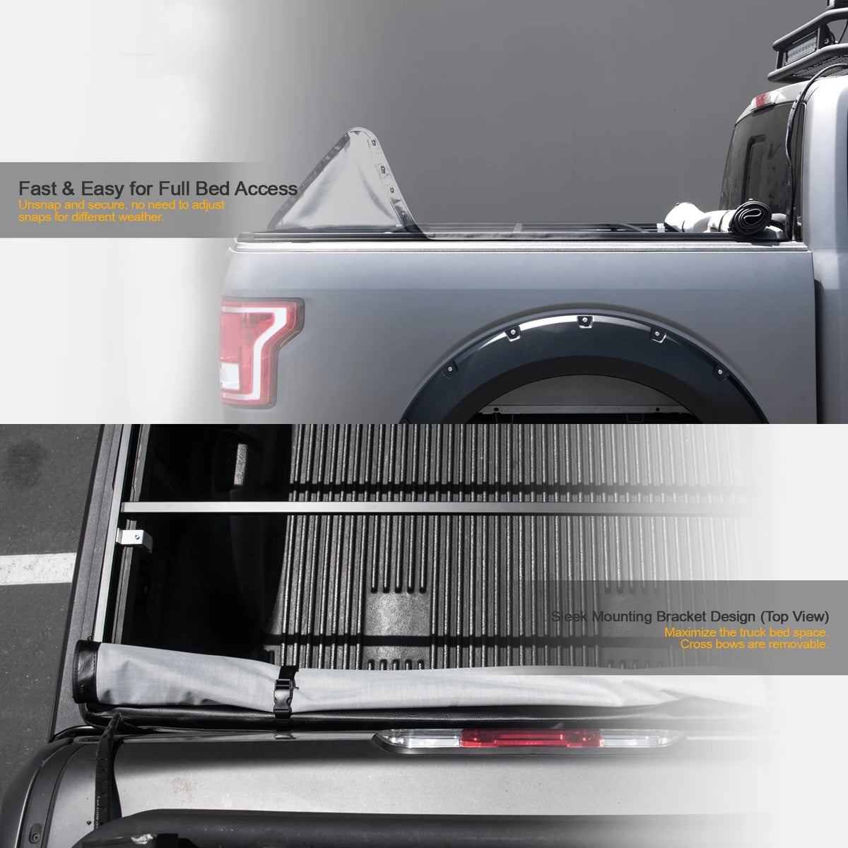 Black Hidden Snap Tonneau Cover for 6.5 Feet Bed H5086