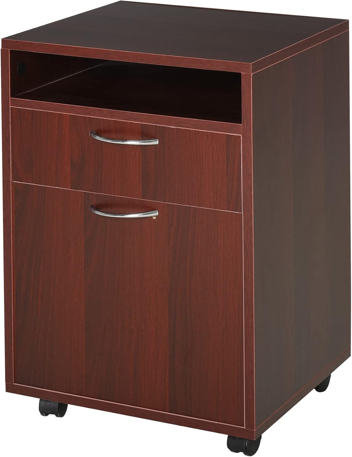 Brown Mobile File Cabinet with Lockable Drawer K133