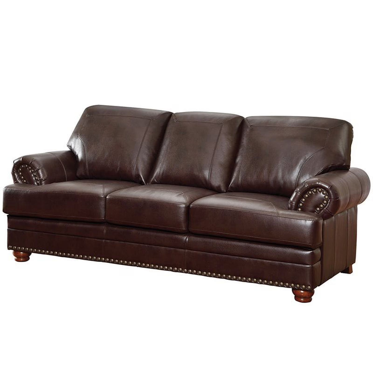 Brown Faux Leather Sofa with Rolled Arms V141224
