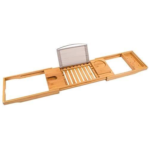 100% Natural Bamboo Bath Caddy with Wine Glass Holder O1436