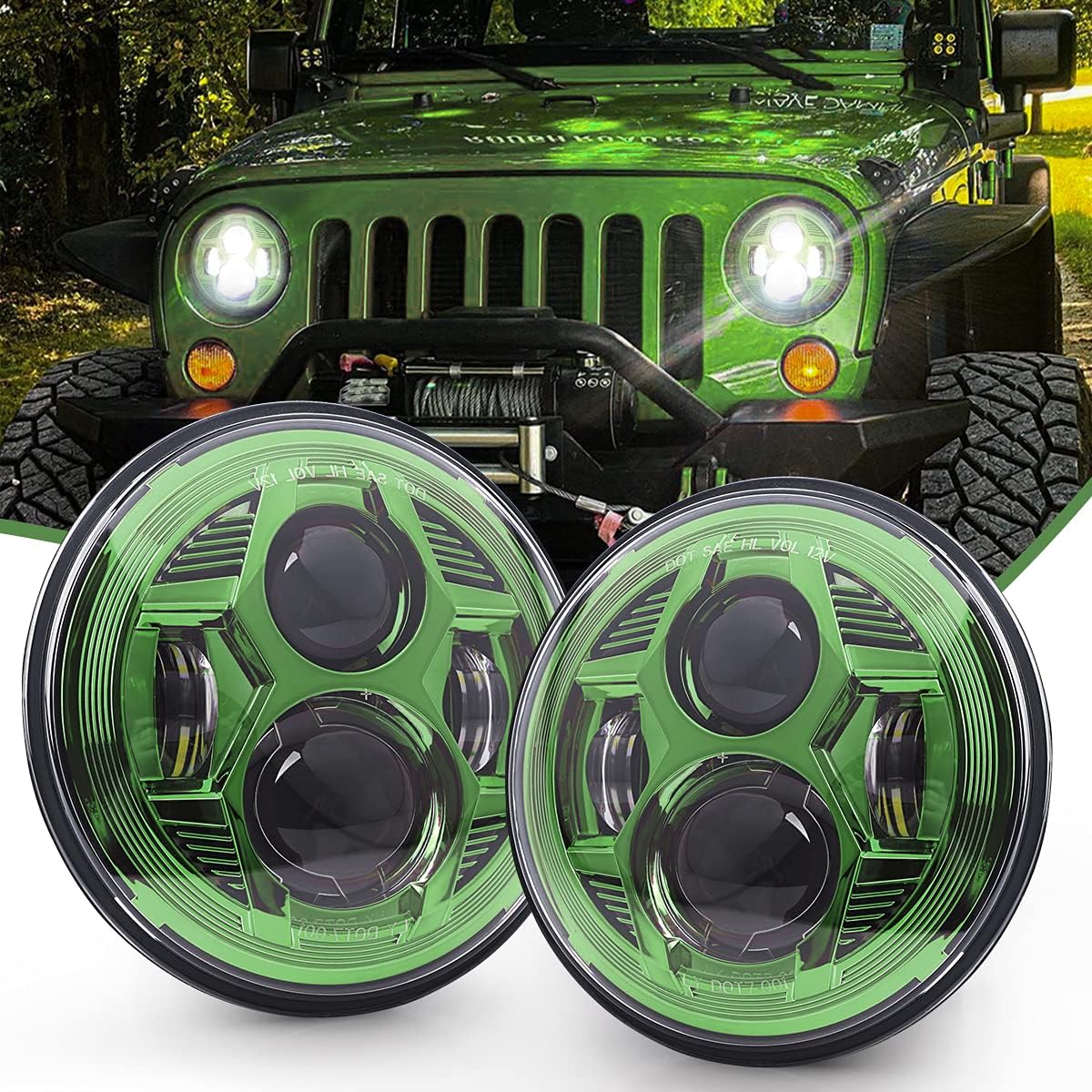 7 Inch Red Round LED Headlights X194167