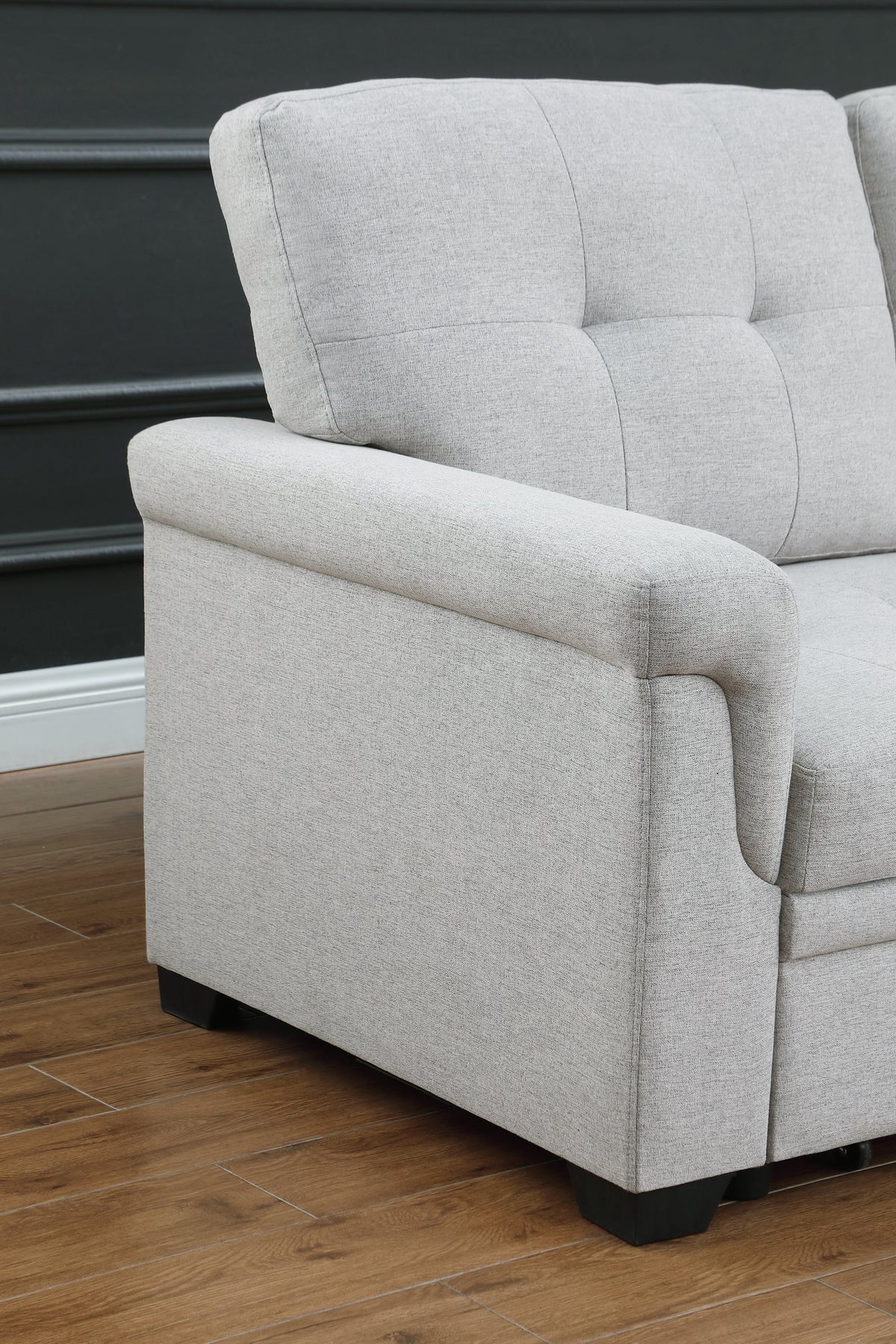Light Gray Reversible Sleeper Sectional Sofa with Storage Chaise X9089