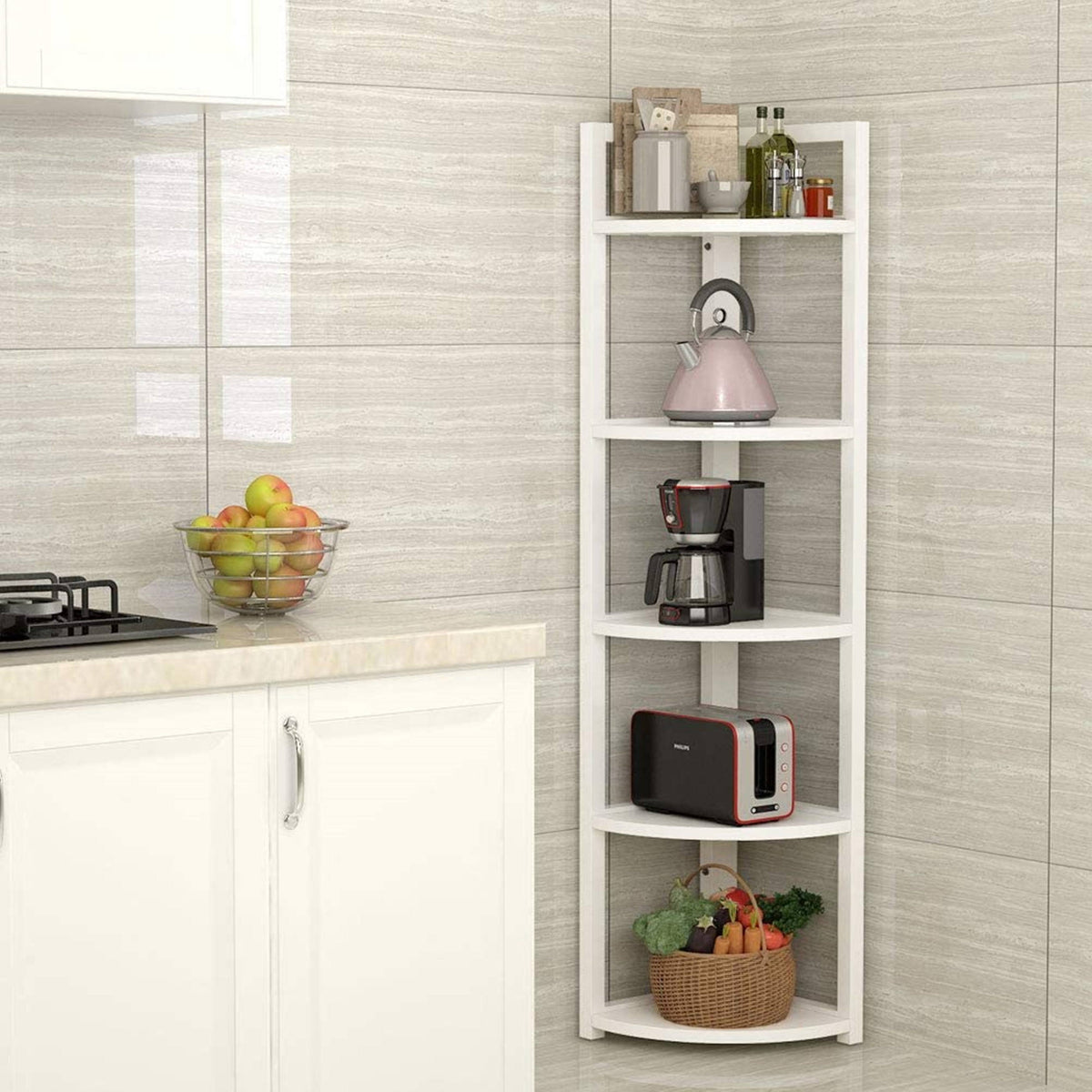 Black/Espresso 5 Tier Corner Bookshelf H37114