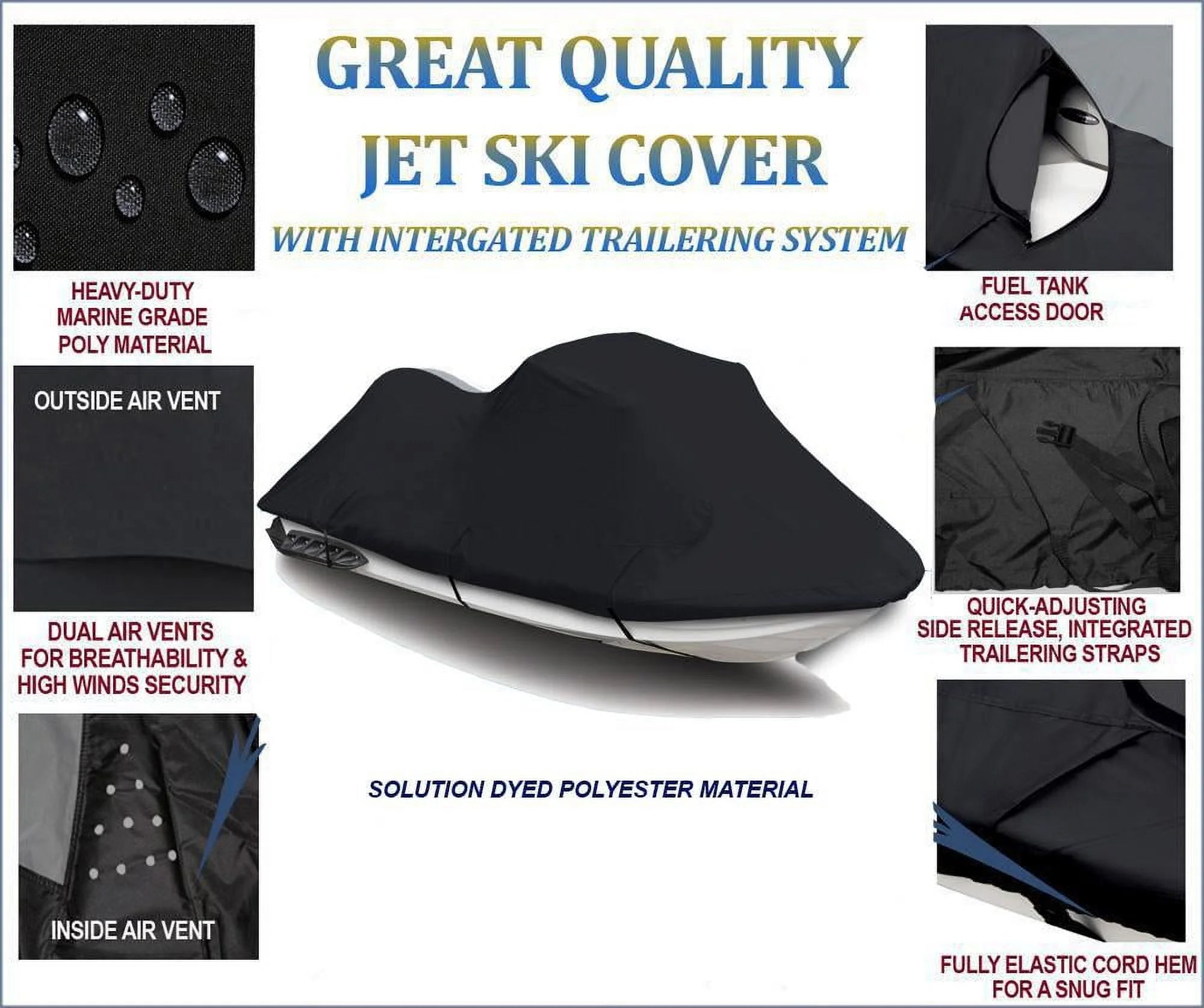 Black 600 Denier Jet Ski Cover 1-2 Seater W8446