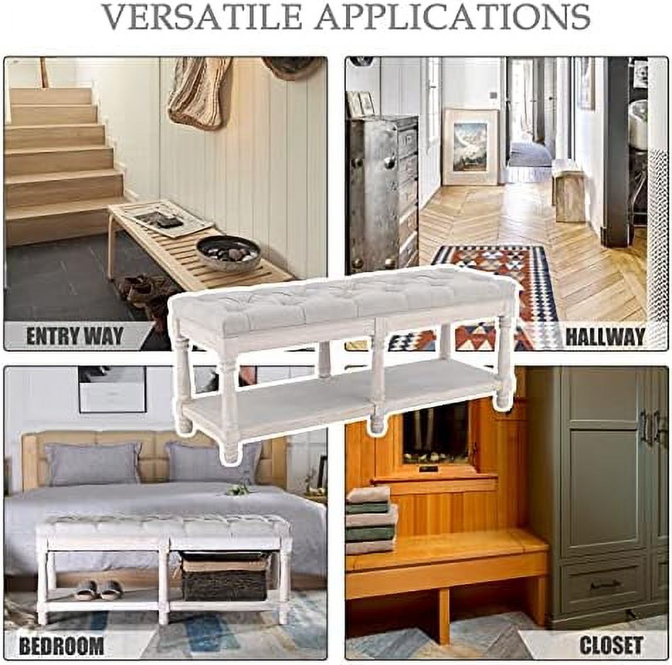 Gray Tufted Wood Entryway Bench H59961