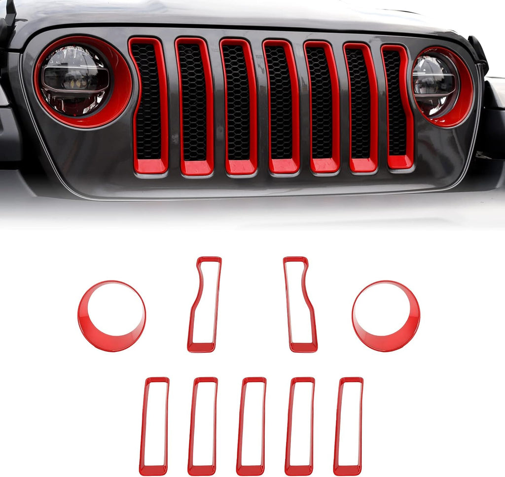 Red Mesh Grille Insert Headlight Turn Light Cover Trim Pack of 2 K35023