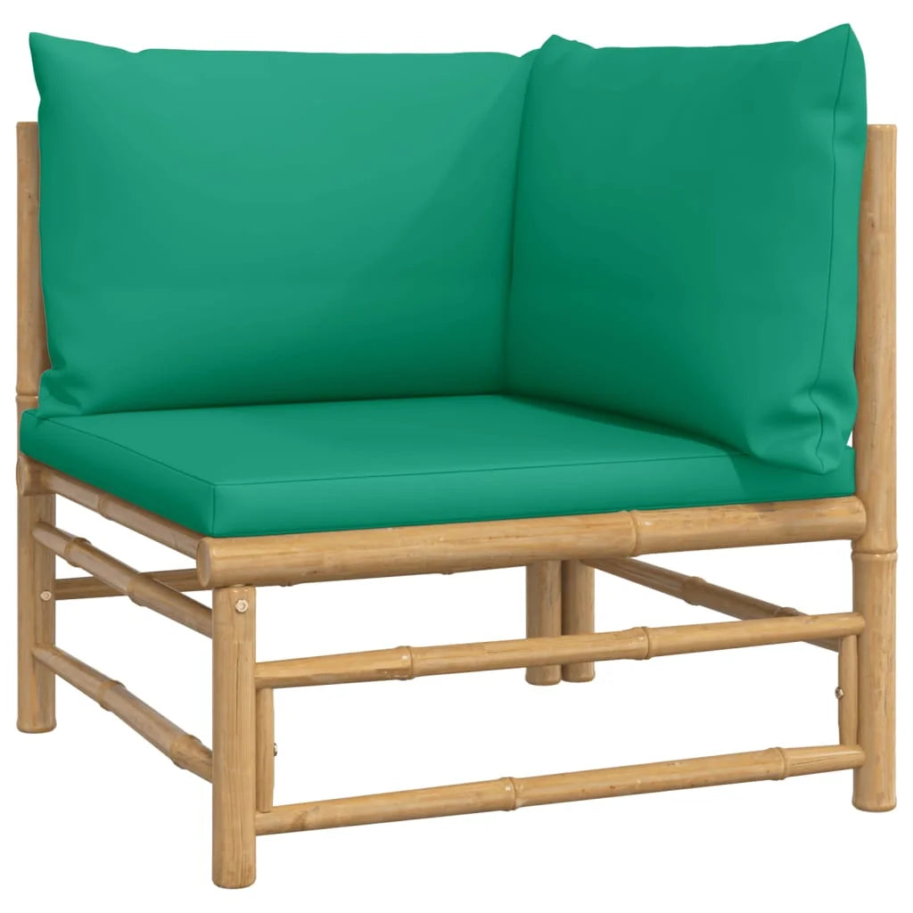 Bamboo Patio Corner Sofa with Green Cushions A2674