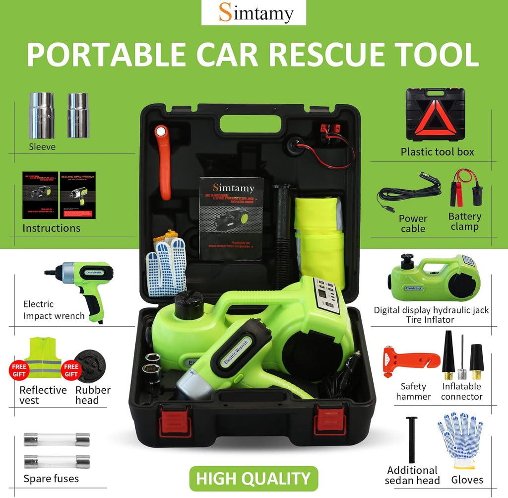5 Ton 12V Hydraulic Car Jack Kit with Electric Impact Wrench and Tire Inflator M1218