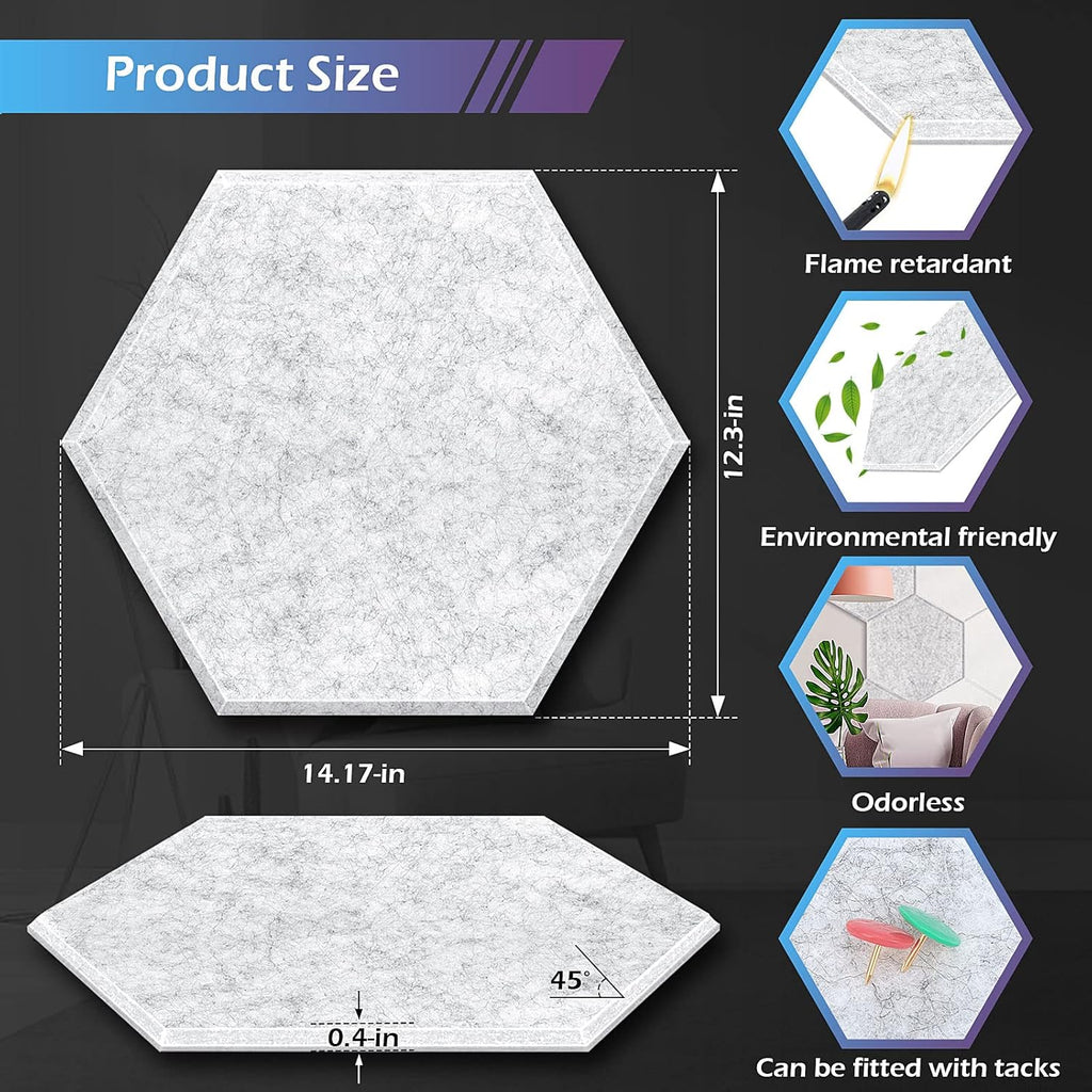 12 Pack Self adhesive Hexagon Acoustic Panels Sound Proof Foam Panels, Grey E1558