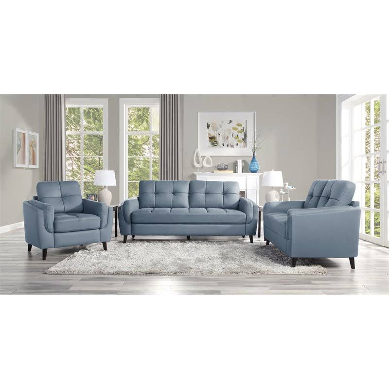 Blue and Black Microfiber Tufted Loveseat J953
