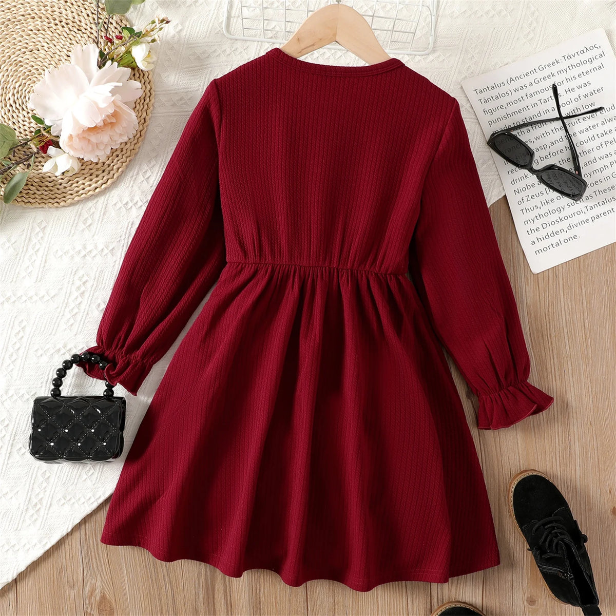 Red 3D Bowknot Long Sleeve Dress K381