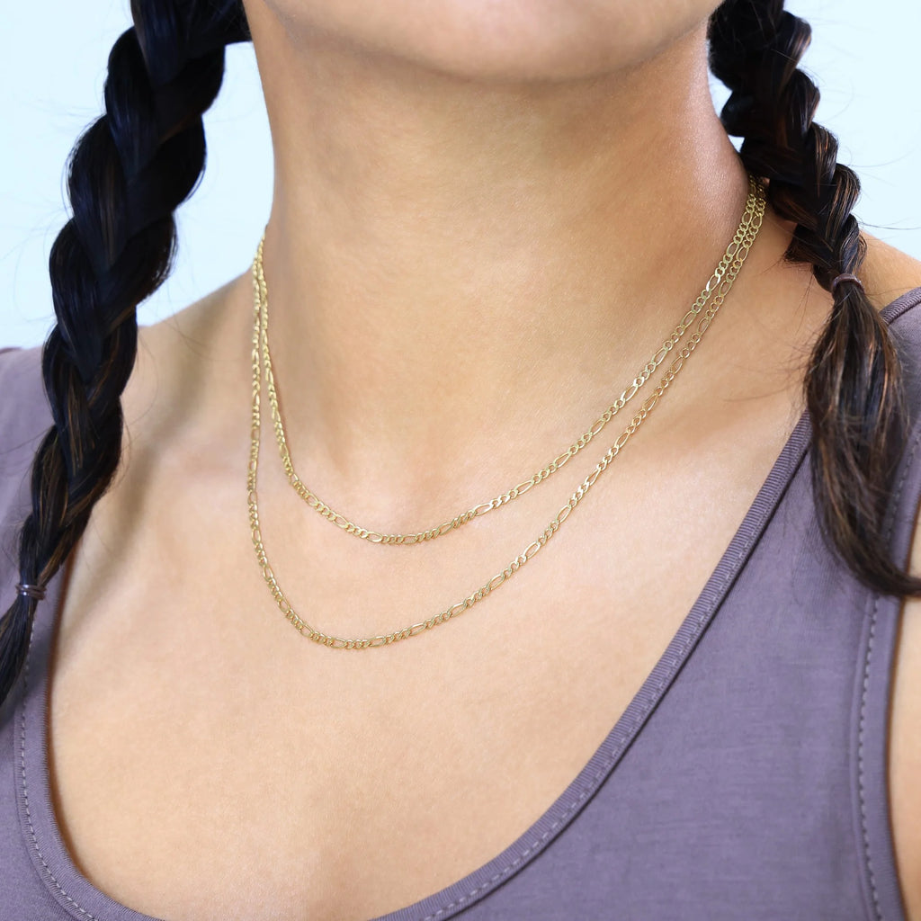 10k Yellow Gold Solid Figaro Chain Link Pendant Necklace 16" - 24" J67938