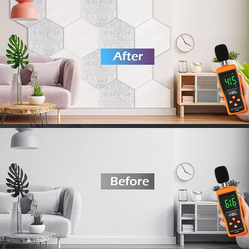 12 Pack Self adhesive Hexagon Acoustic Panels Sound Proof Foam Panels, Grey E1558