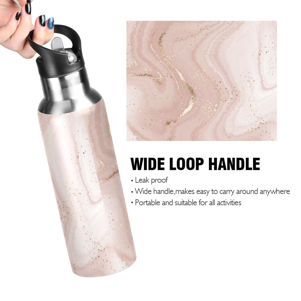 Pink Marble Stainless Steel Insulated Water Bottle with Straw Lid B496
