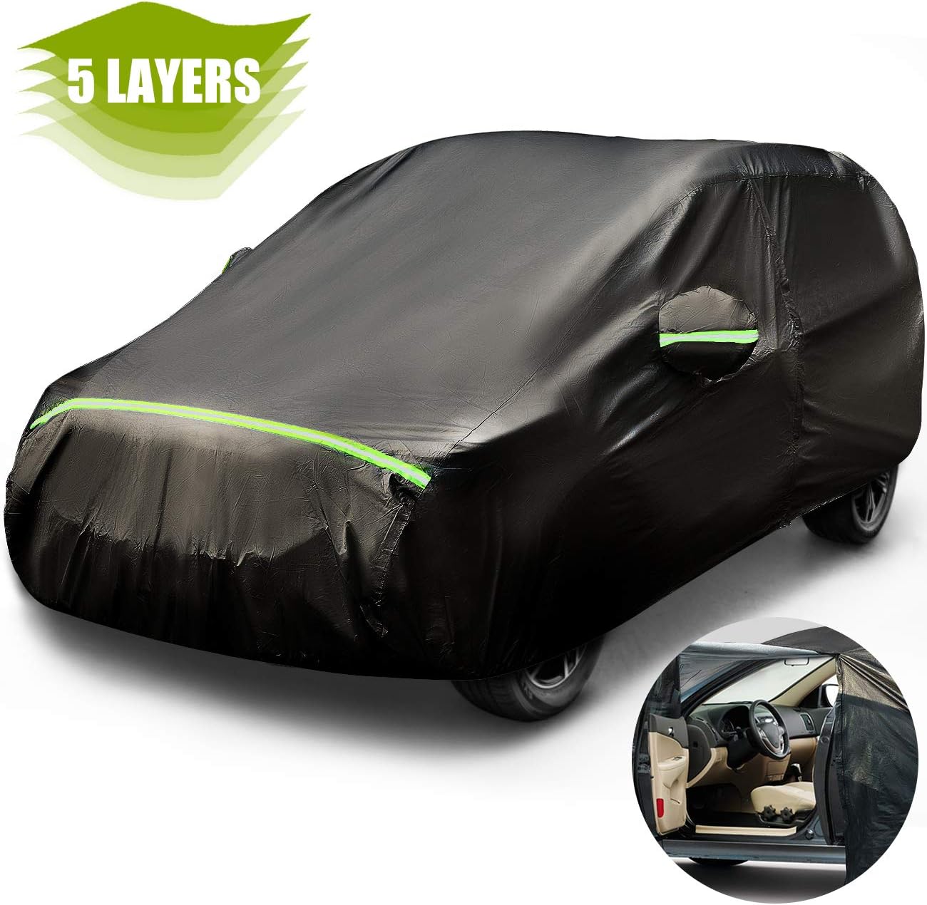 Car Cover SUV Cover Universal Fit 169 inch to 181 inch 5 Layer Waterproof Windproof Pack of 2 J67369