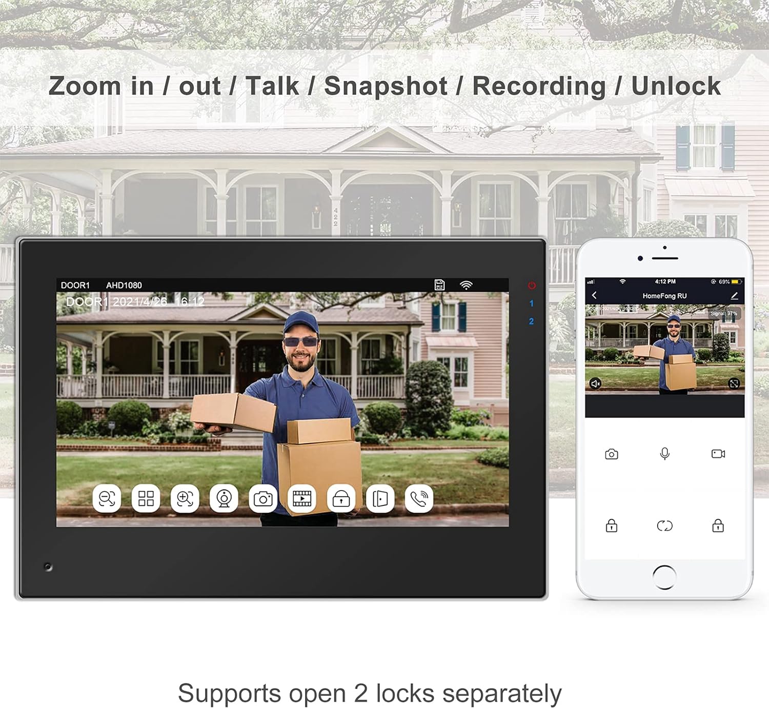 WiFi Video Doorbell with Monitor, 7 Inch Touch Screen Camera 1080P, RFID Password Unlock H1222